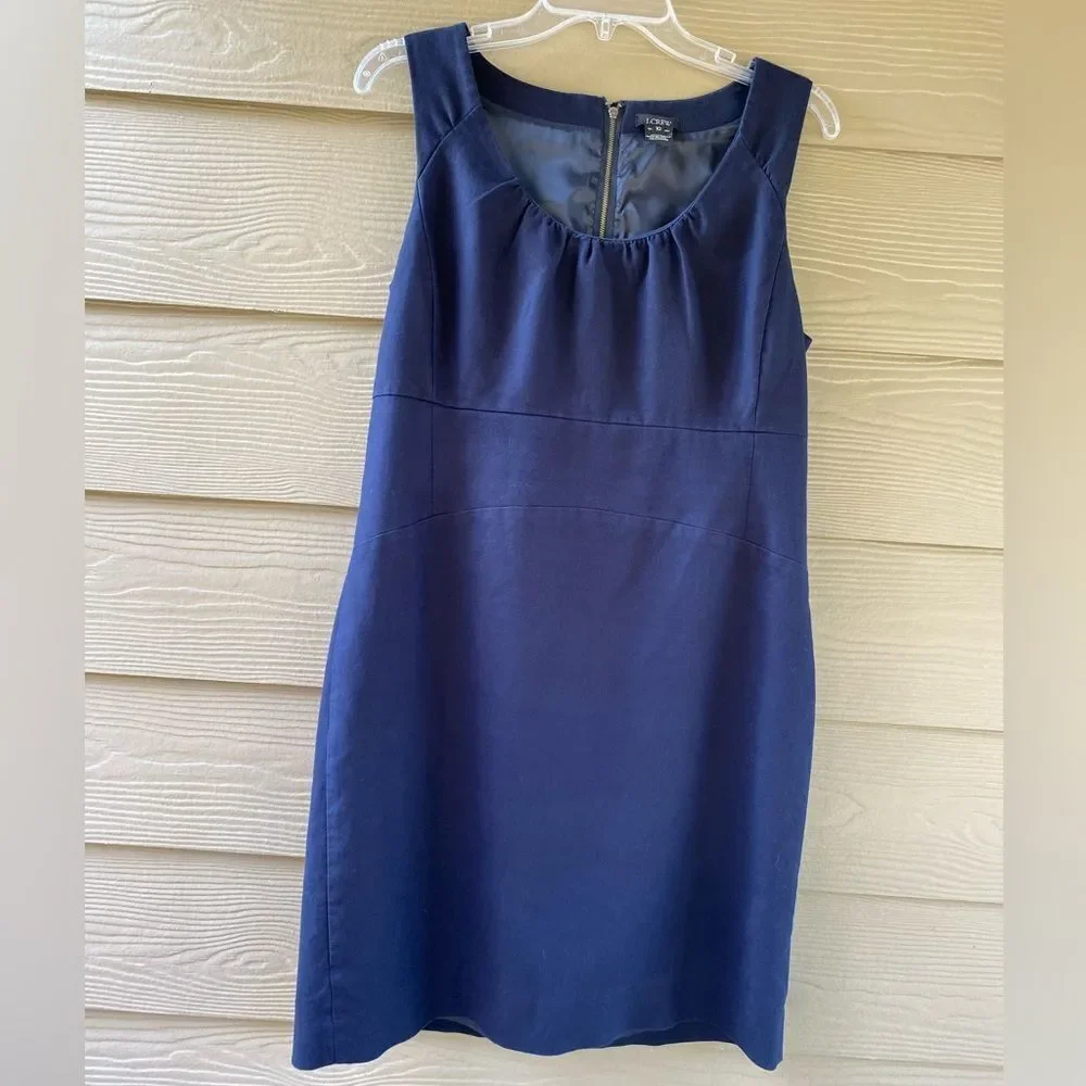 J.Crew Allura Navy Blue Superfine Cotton Lined Sleeveless Shift Dress Size 10
